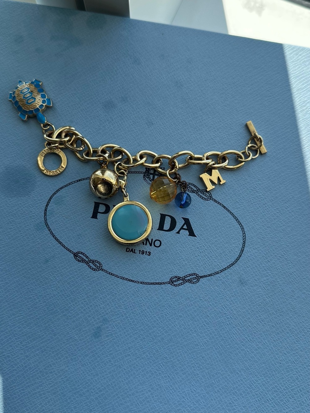 Missoni Gold Charm Bracelet with Blue and Amber Beads